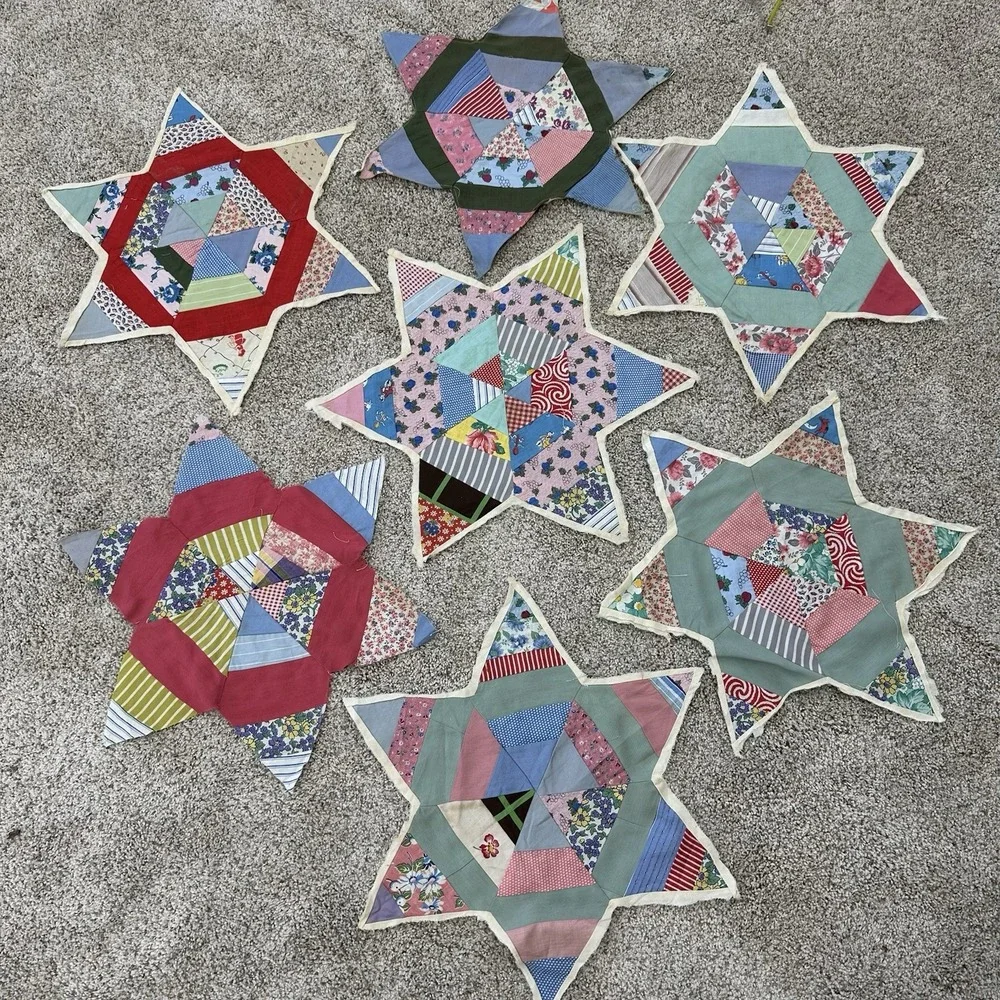 Lot Of 7 Vintage Antique Quilt Blocks‎ Orphans String Star Patchwork Unfinished